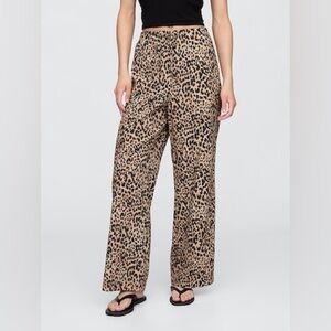 NWT GAP Linen Cotton Blend Leopard Print Wide-Leg Pants XXL